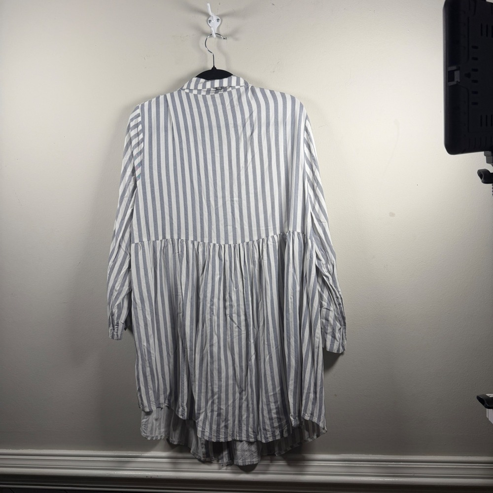 Shein Curve Striped Tunic Womens 1XL Blue White Modern Babydoll Button Down - Picture 7 of 9